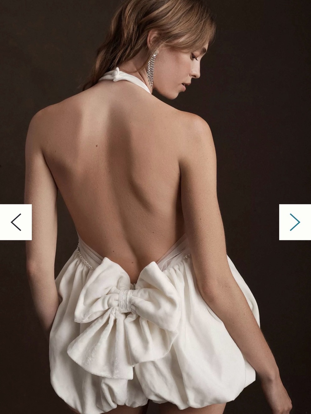 White Halter Backless Bubble Dress with Bow